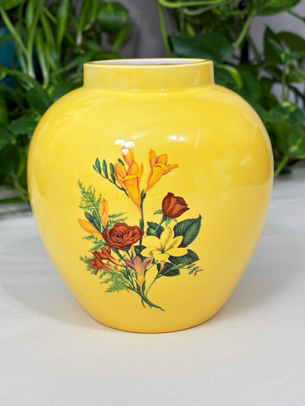 Vintage Holland Mold Yellow Floral Ceramic Vase 1970s Cottagecore